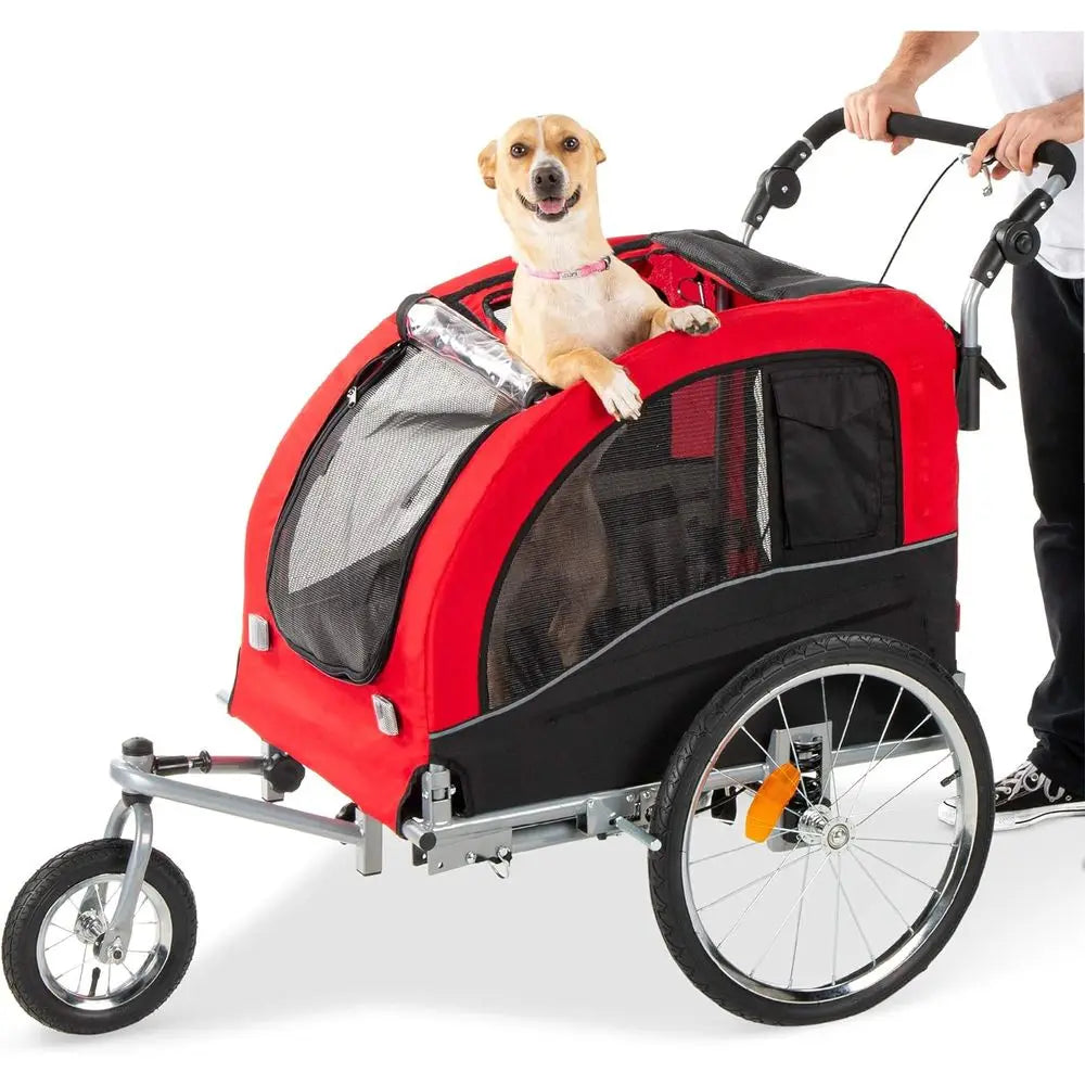 Alloy Steel Dog Bike Trailer Pet Stroller With Hitch Suspension