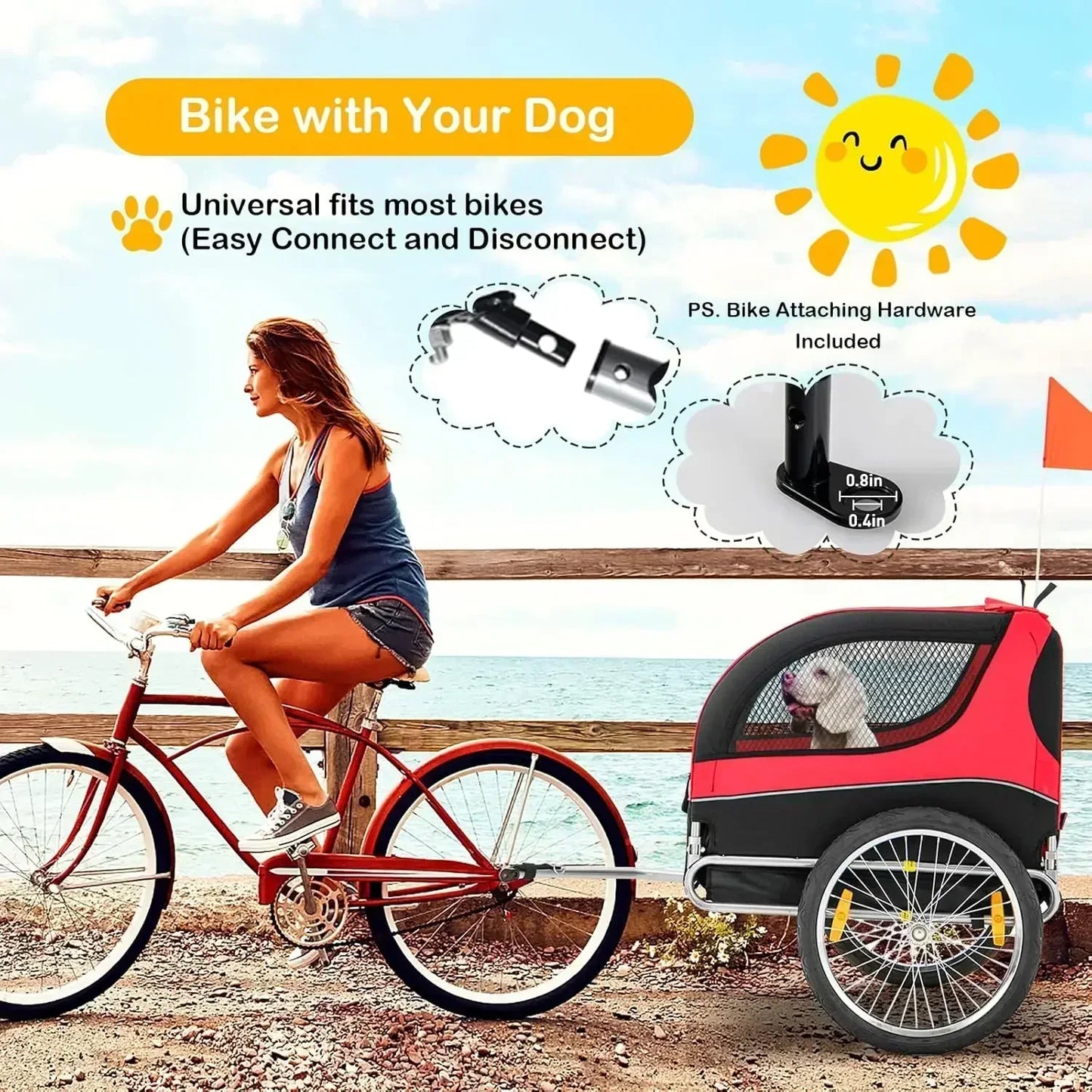 Dog Bicycle Trailer Aluminum Wheels Collapsible Carrier With 3 Doors