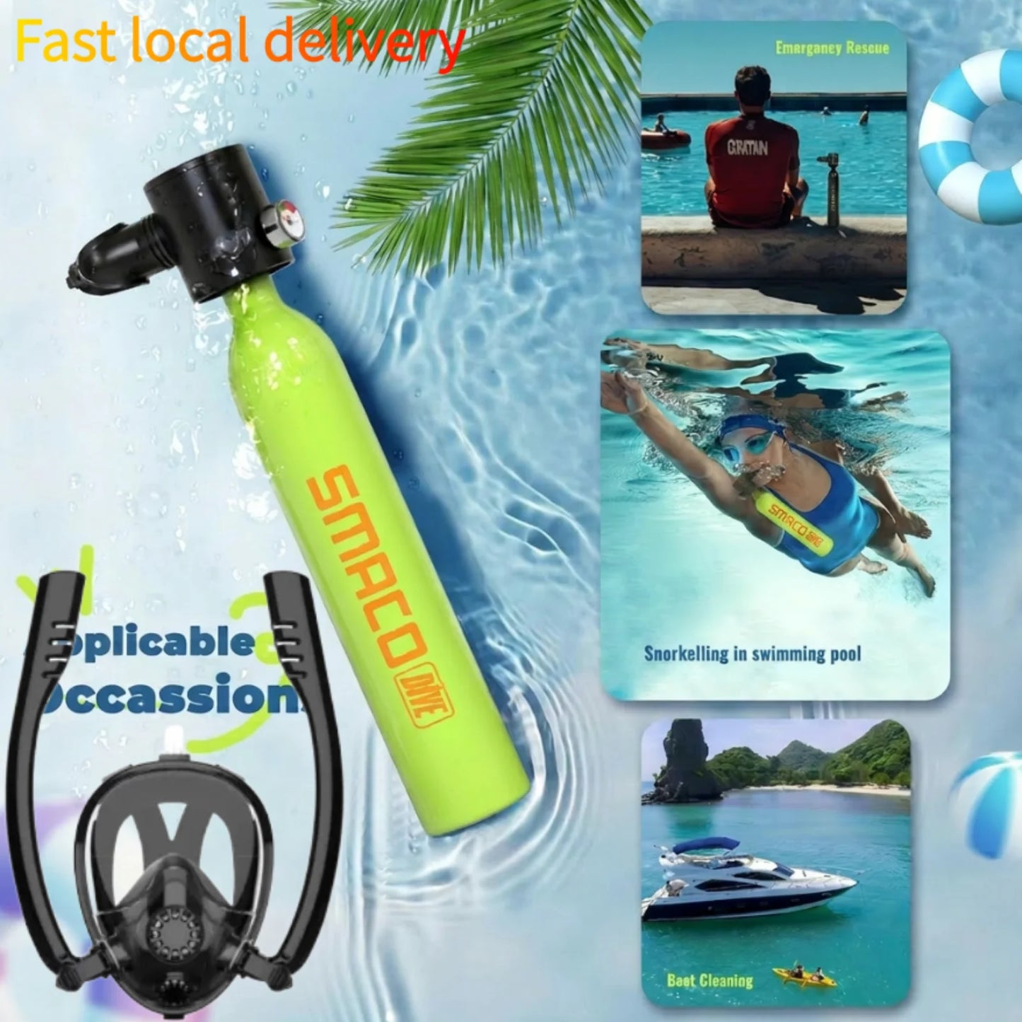 Smaco S300 0.5L Scuba Tank Snorkel Mask Portable Diving Gear