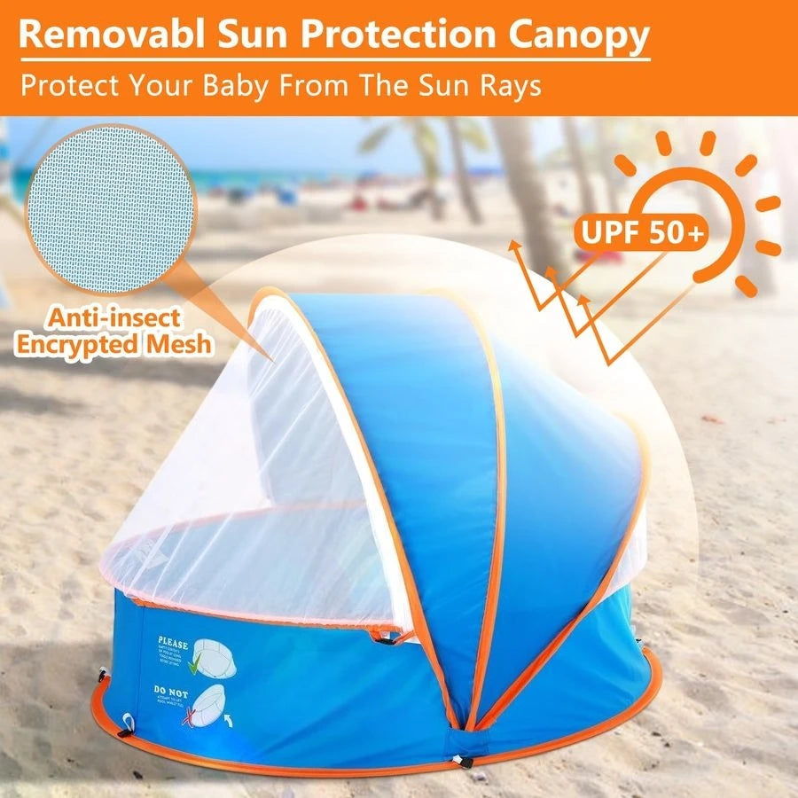 Kids Paddling Pool With UV Sun Shelter And Mosquito Net