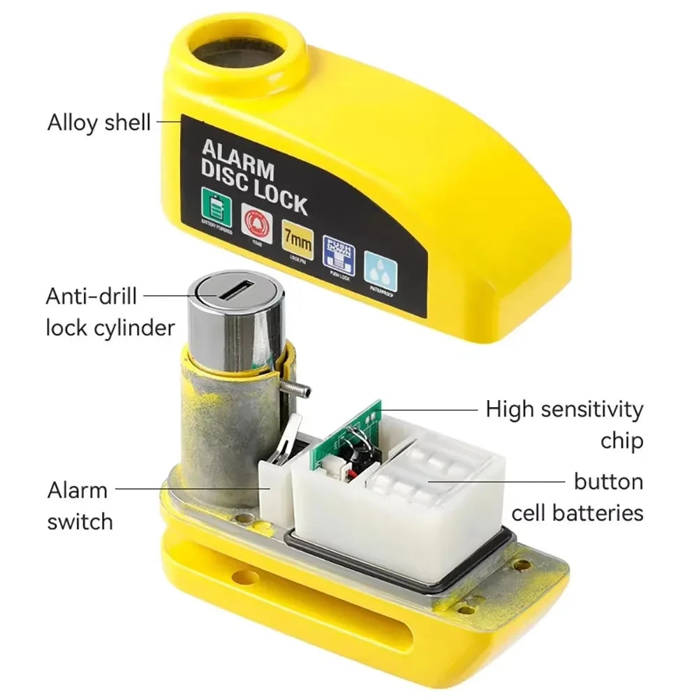Motorcycle Disc Lock Alarm 130dB Anti Theft Padlock Waterproof