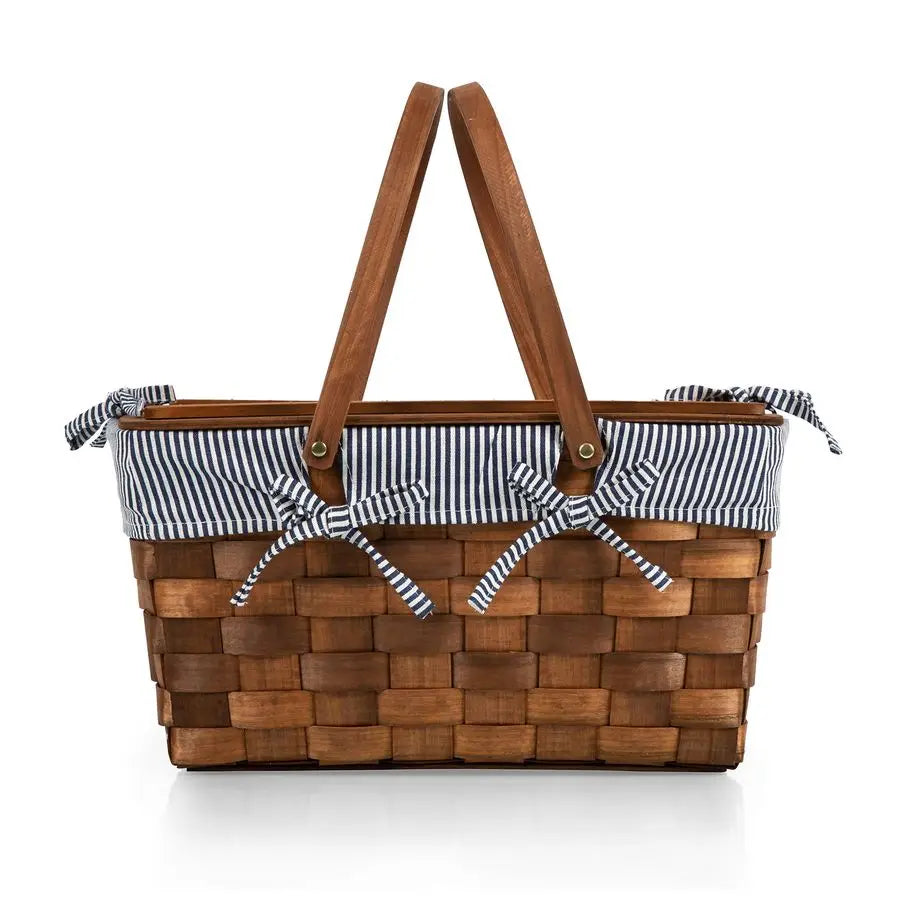 XMSJ Kansas Handwoven Wood Picnic Basket With Tabletop Lid
