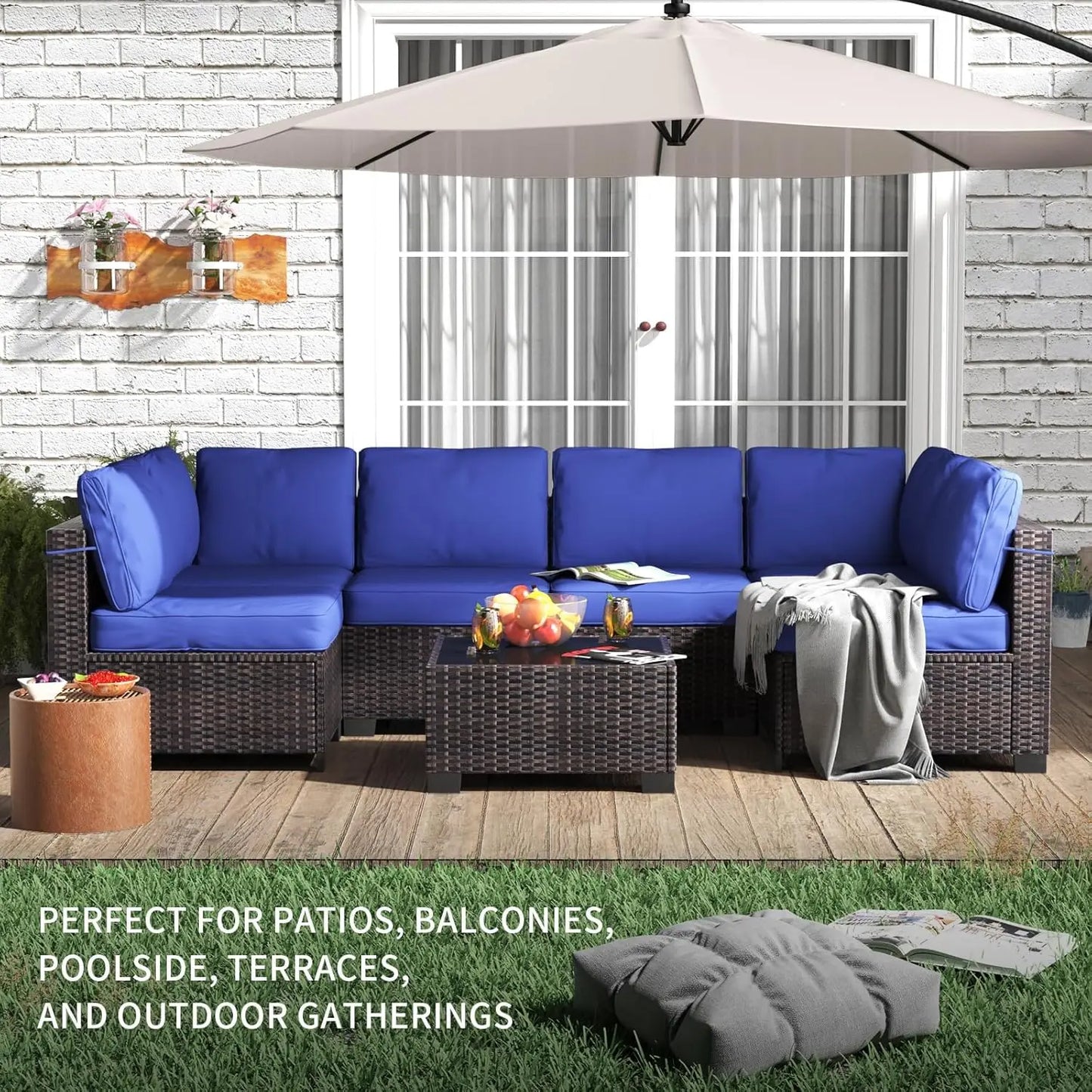 HobbyLane 7-Piece Modular Outdoor Furniture Set With PE Rattan