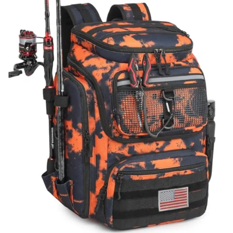 Water Resistant Fishing Backpack With Rod Holders And Tackle Storage