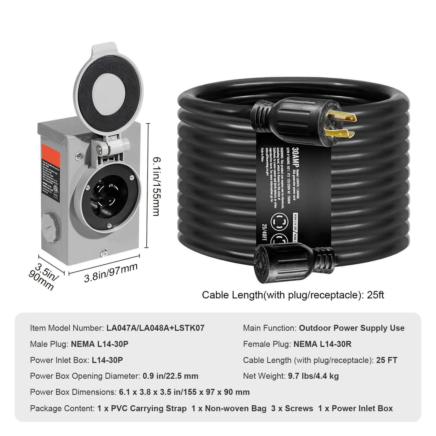 SucceBuy 30 Amp L14 30 Generator Cord Power Inlet Kit