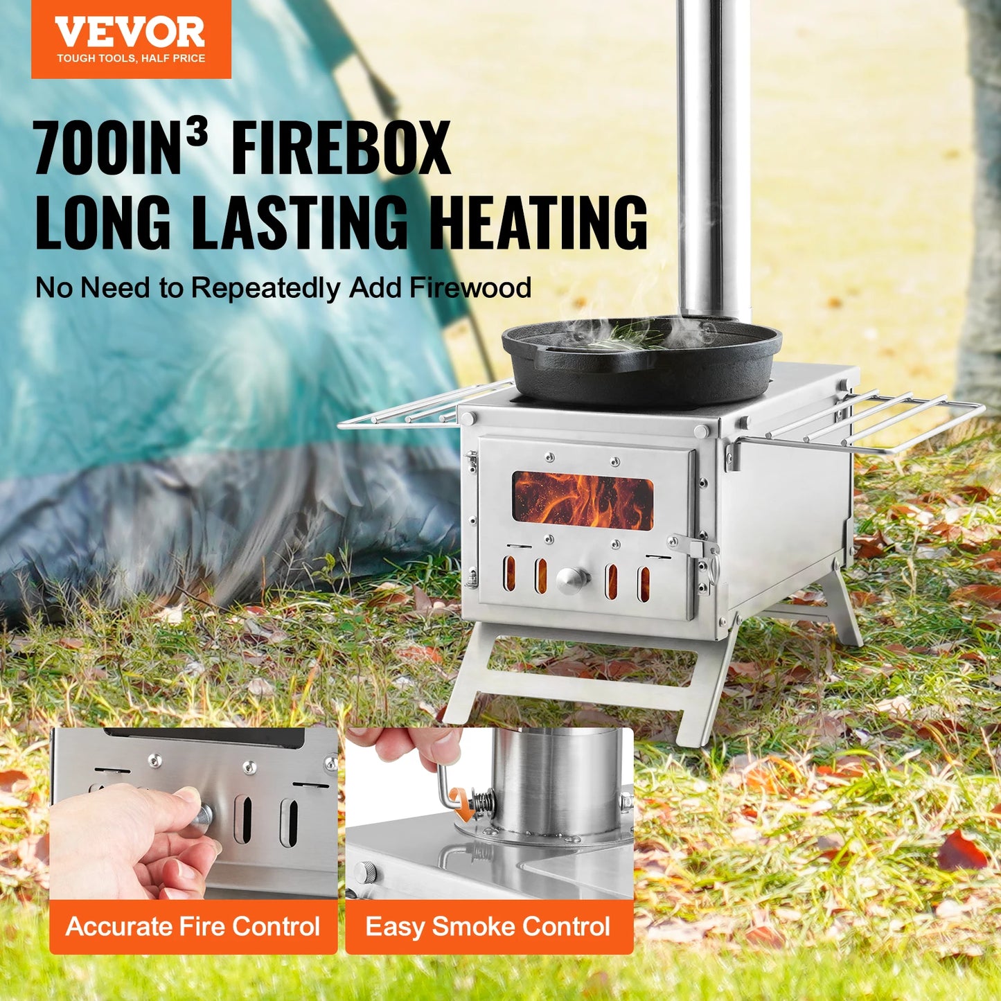 Portable Camping Wood Stove With Chimney Pipes And Firebox