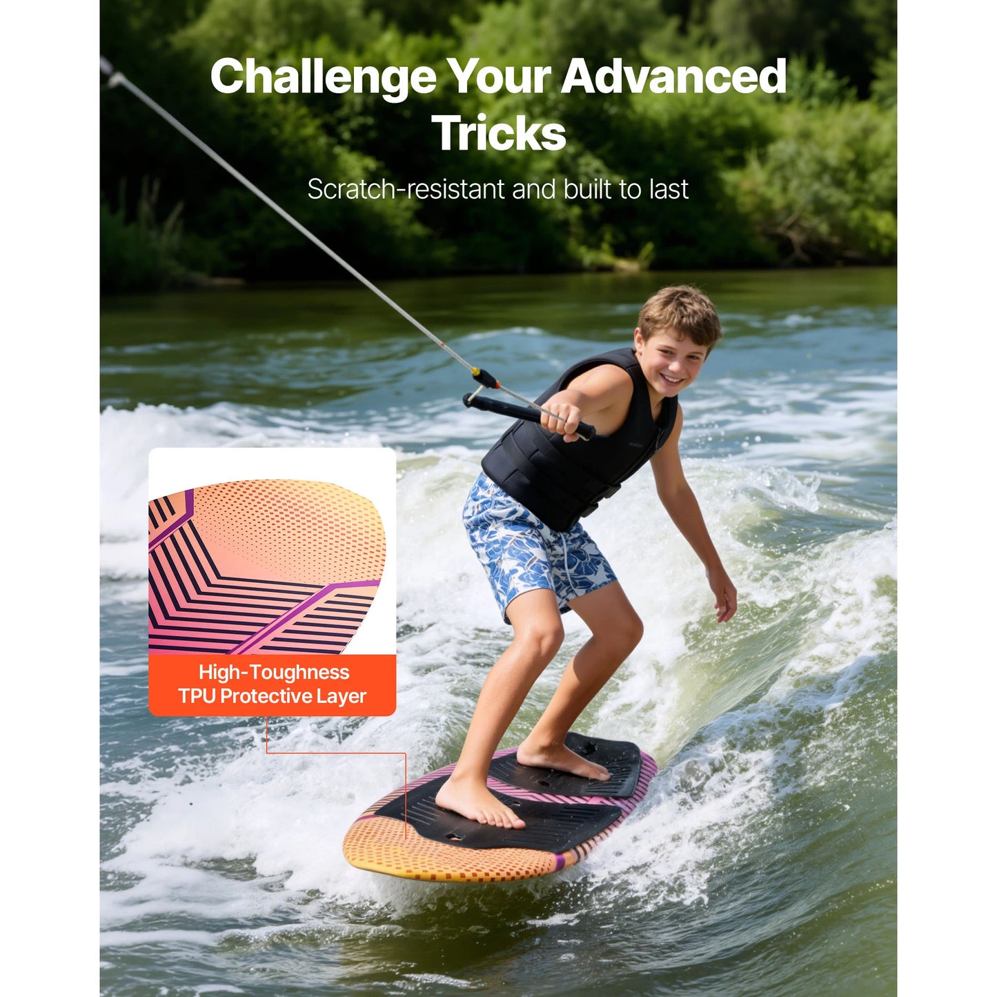 SucceBuy 45 Or 63 Inch Wakesurf Board With Eps Foam Core