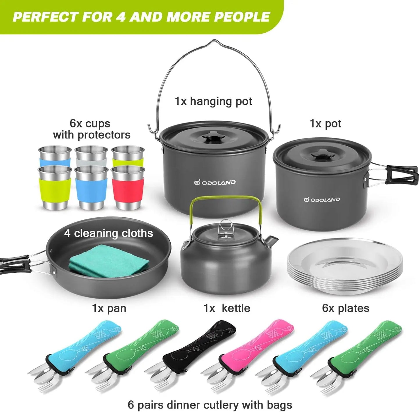 Odoland Nonstick Camping Cookware Set For Outdoor Adventure