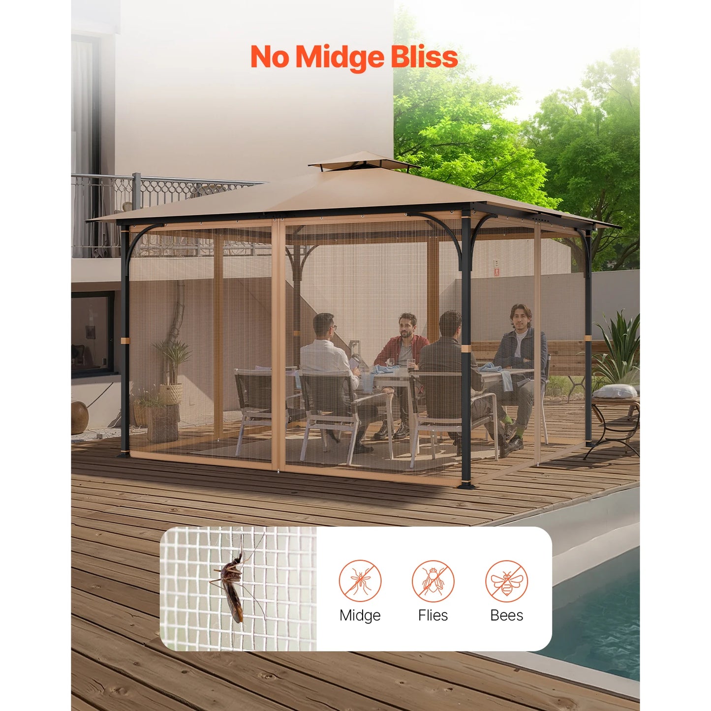 Gazebo Netting Replacement Four Panel Sidewall Mesh Canopy Polyester
