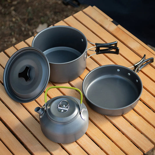 APWIKOGER 3 Piece Camping Cookware Set Portable Pot Pan Kettle
