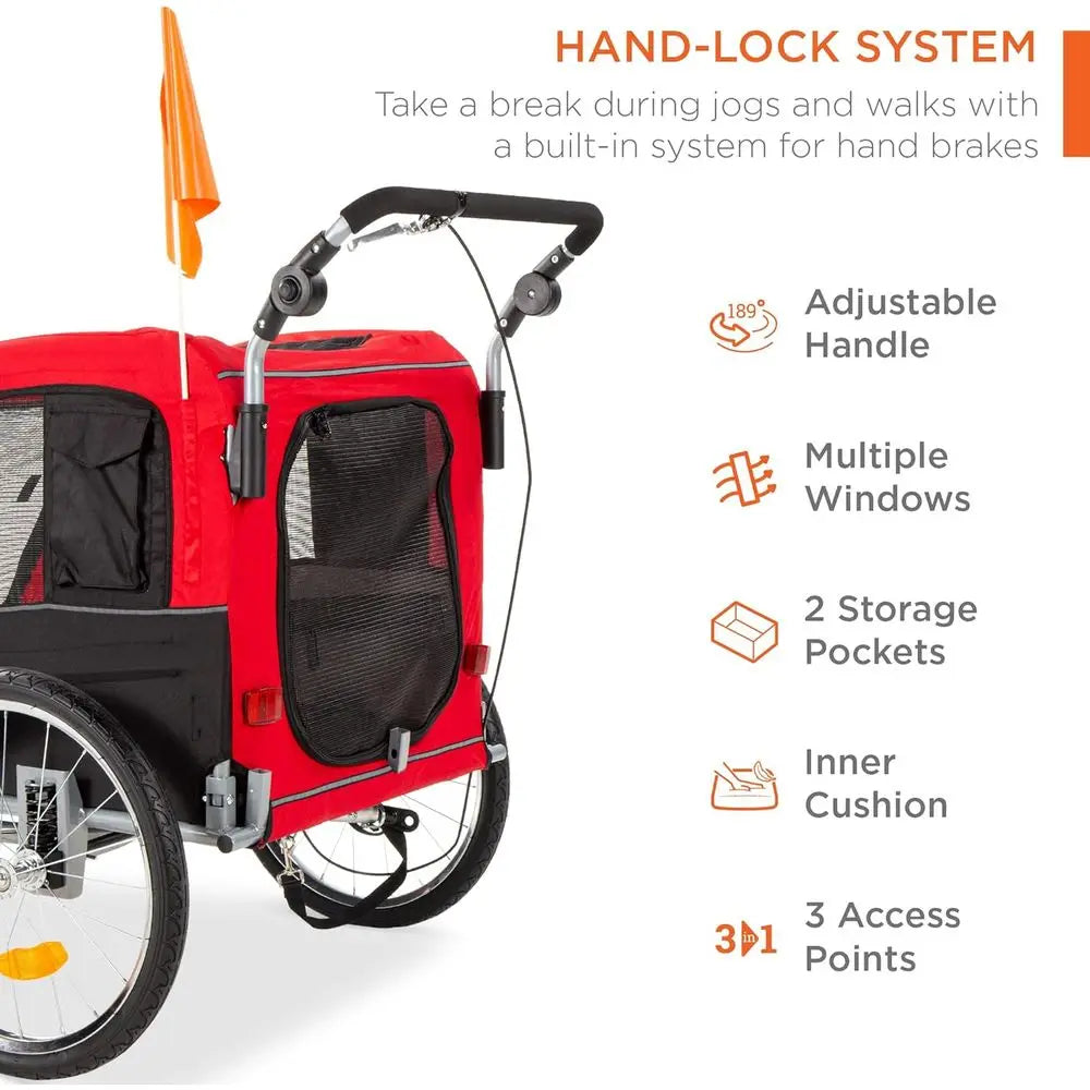 Alloy Steel Dog Bike Trailer Pet Stroller With Hitch Suspension