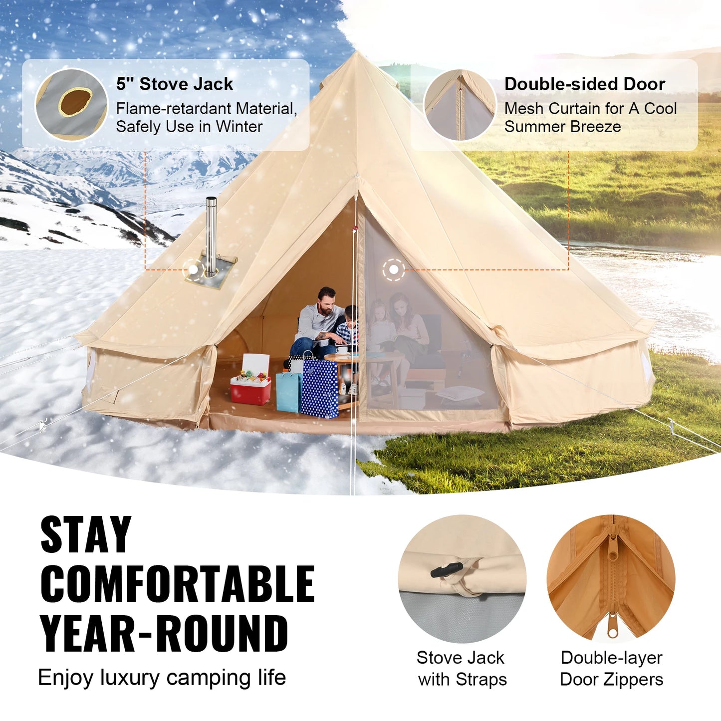 SucceBuy Canvas Bell Tent For Camping 4 Seasons Breathable Shelter