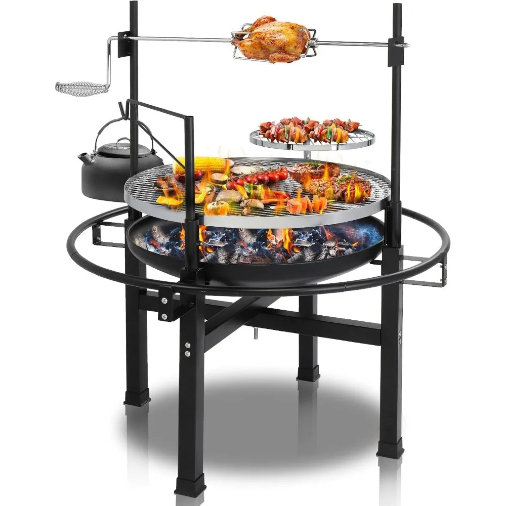 Classic Metal Outdoor Wood Burning Fire Pit Featuring Swivel Grills