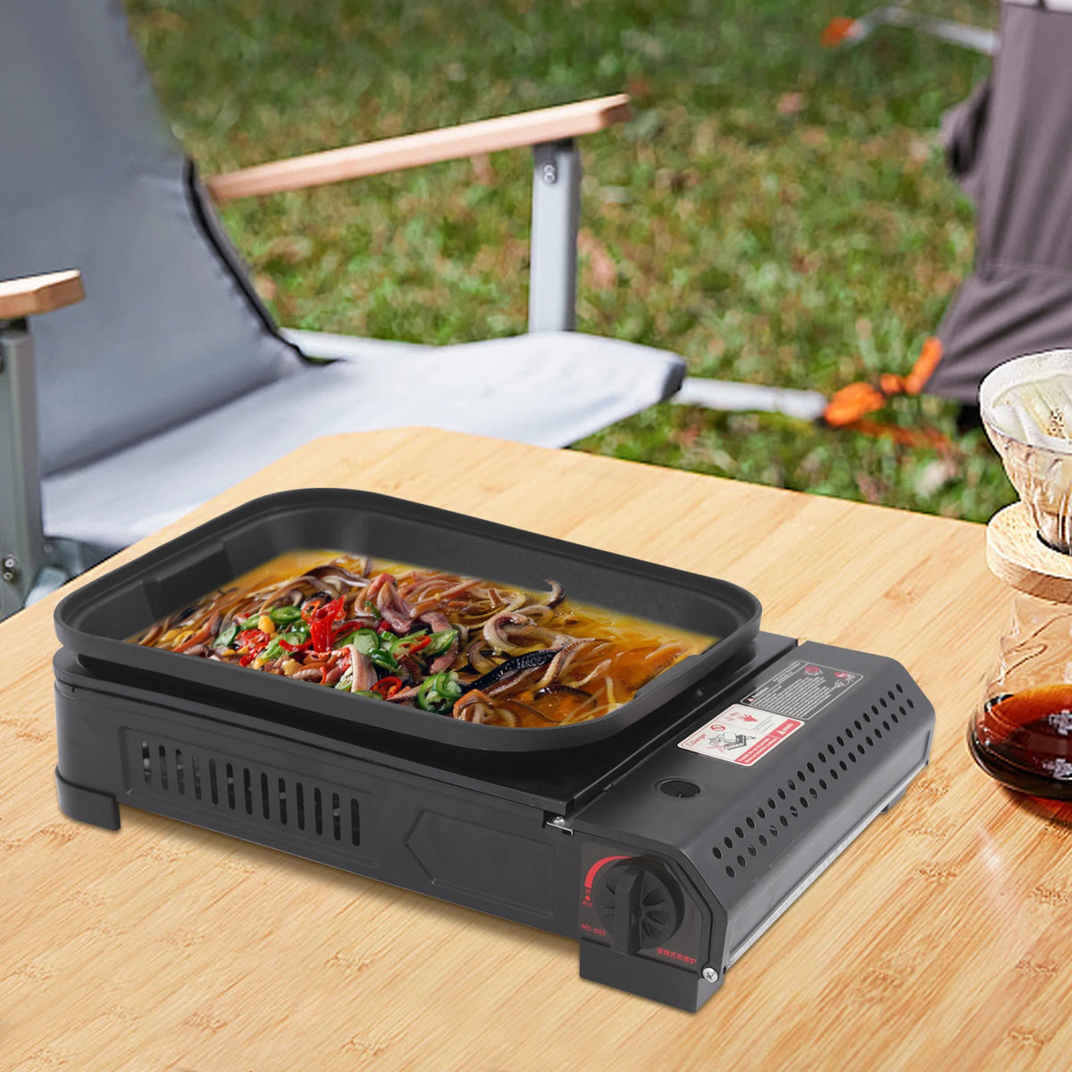 Outdoor Portable Butane Camping Stove With Grill Pan And Lid