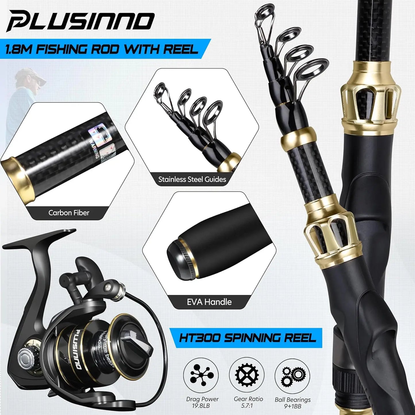 YTYIN Ocean Fishing Rod Kit Complete Spinning Gear
