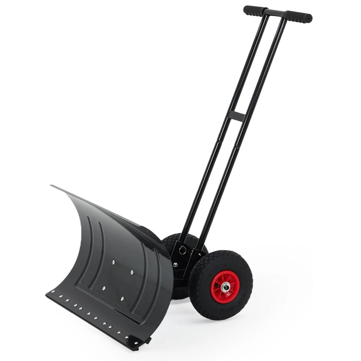 HiMISS Heavy Duty Wheeled Snow Pusher With Adjustable Handle