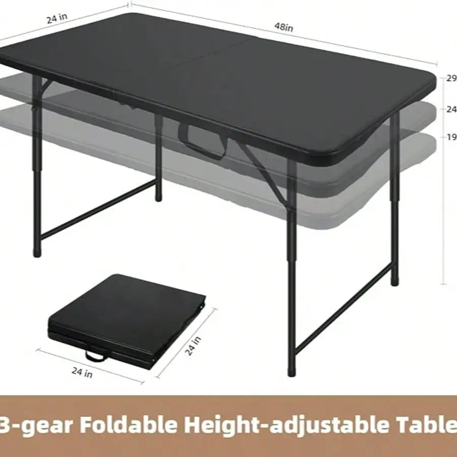 Portable Folding Table With Adjustable Height For Indoor Outdoor Use