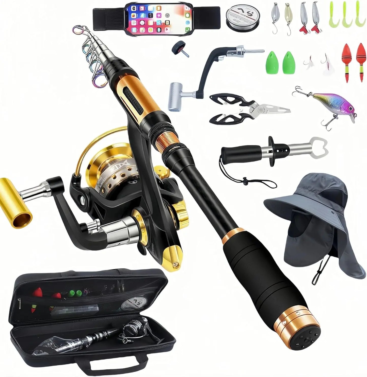 YTYIN Portable Spinning Rod Combo Set With Fluorescent Tip Lures