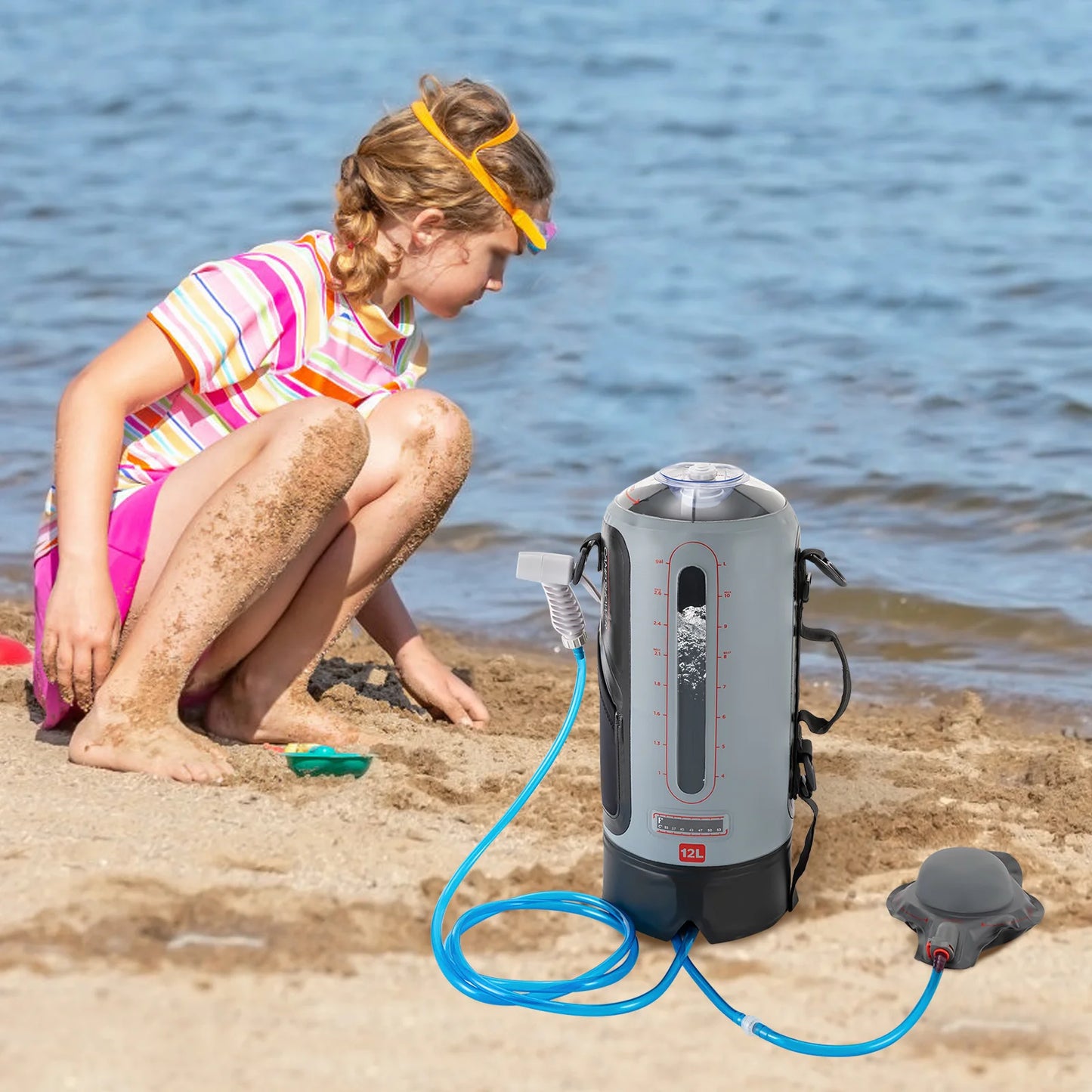 Solar Camping Shower With Pump And Removable Hose For Outdoors