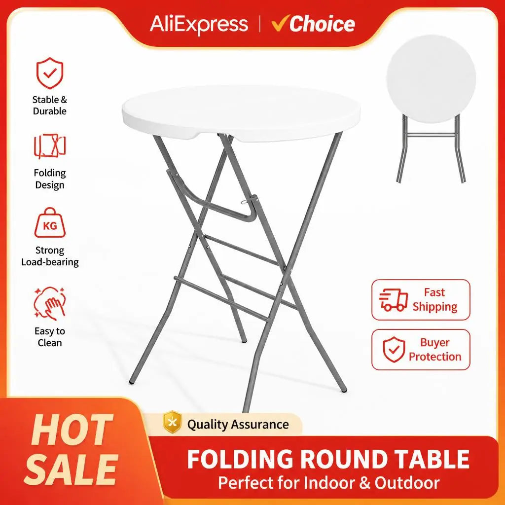 GarveeLife Folding Cocktail Table With Waterproof Top And Steel Frame