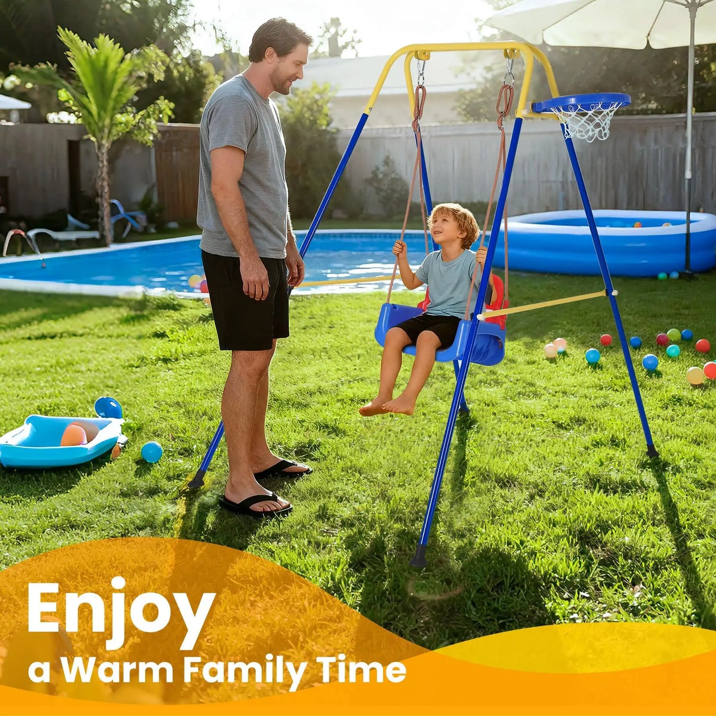 TWISTER.CK 4-in-1 Toddler Swing Set With Basketball Hoop