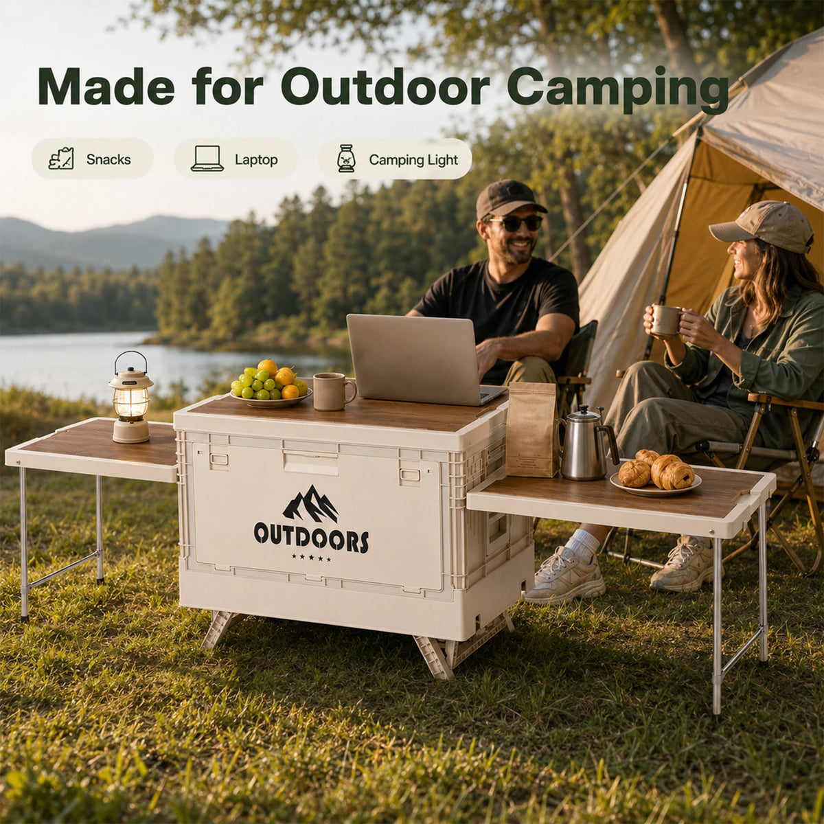 Portable Folding Camping Table With Built In Storage Box