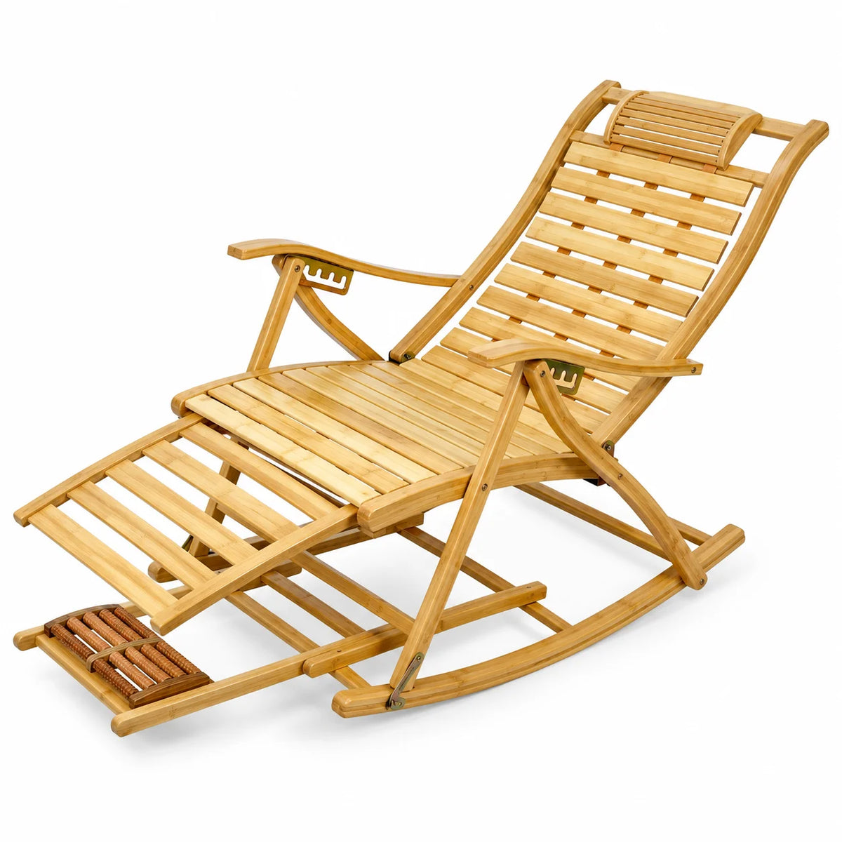 Wisfor Bamboo Rocking Recliner with Adjustable Backrest and Footrest