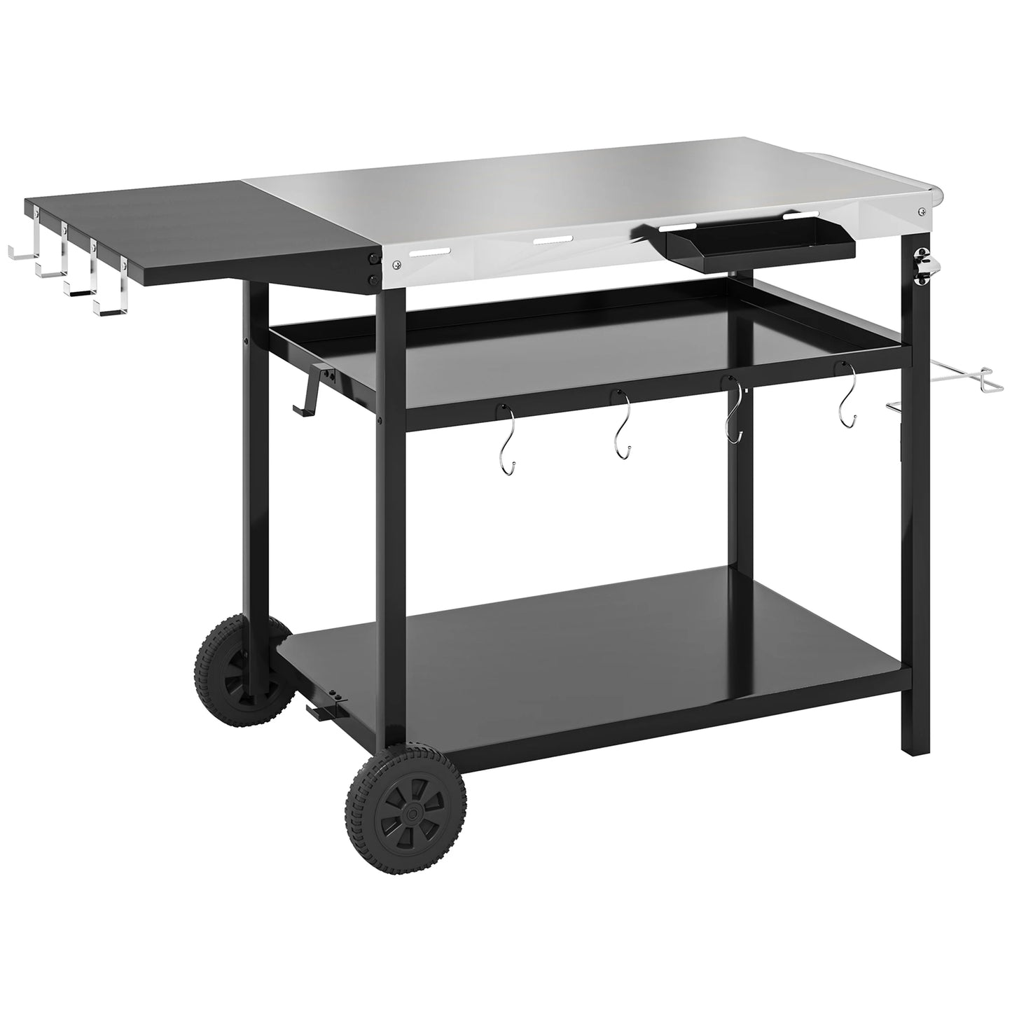 Stainless Steel Outdoor Bar Cart Grill Table With Wheels Storage