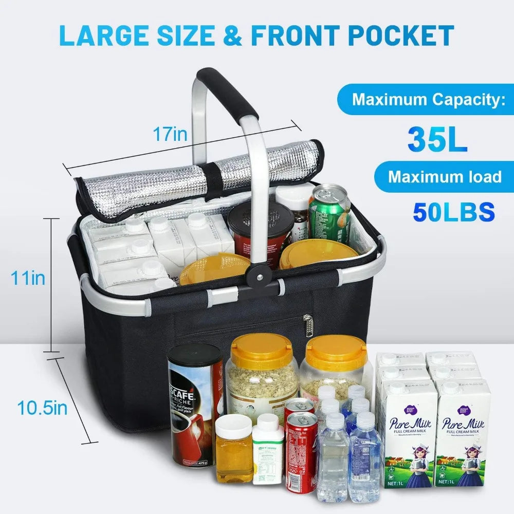NBVCX Insulated Picnic Basket With Foldable Leakproof Pockets