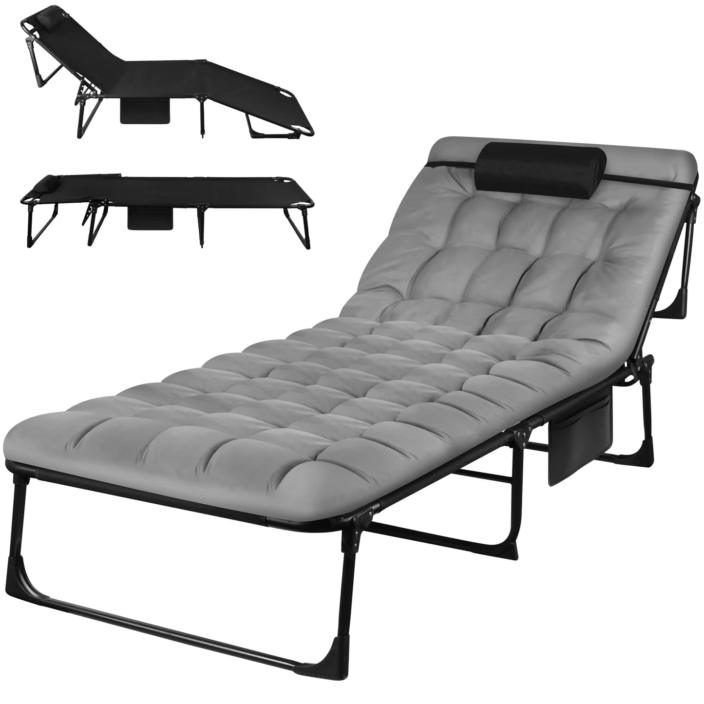 Portable Folding Camping Cot 3-Position Adjustable Reclining Lounge Chair