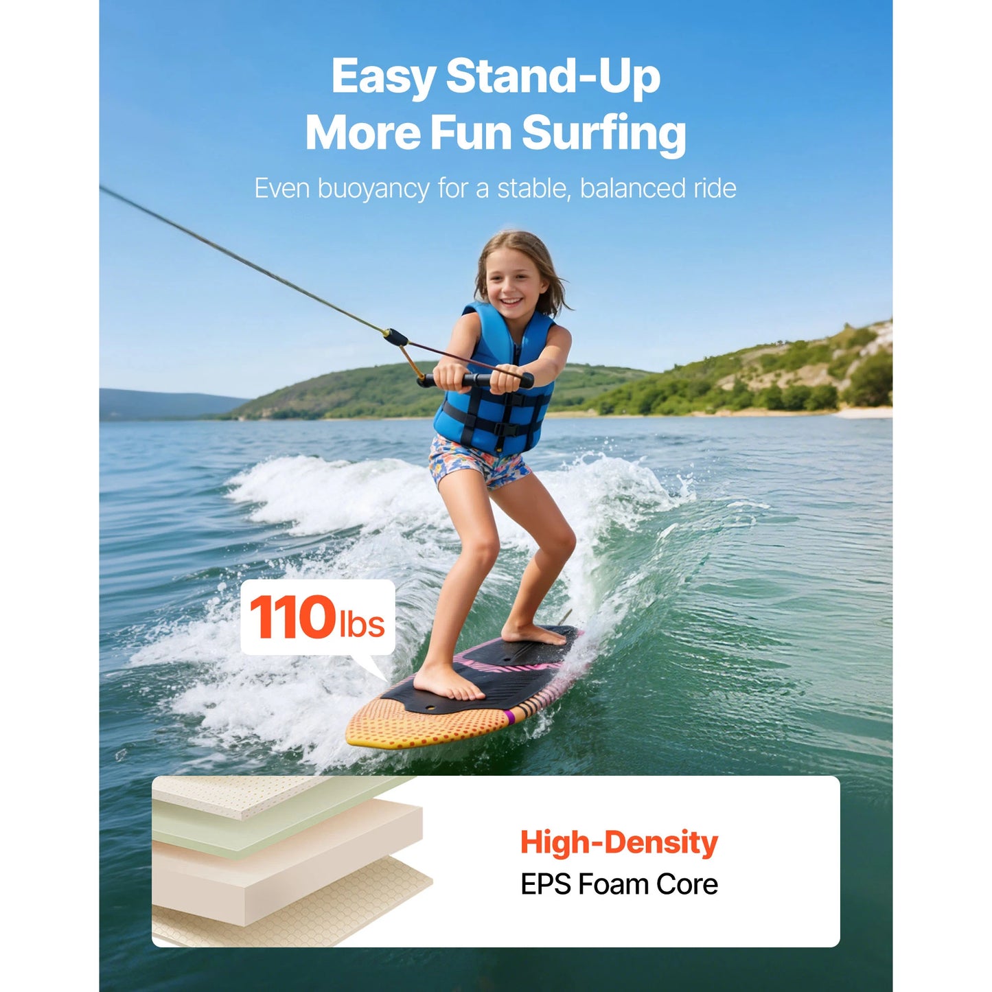 SucceBuy 45 Or 63 Inch Wakesurf Board With Eps Foam Core