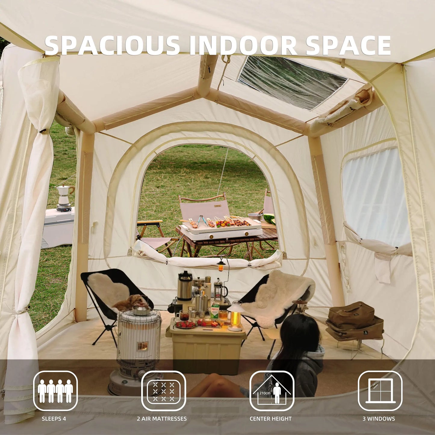 Inflatable Camping Tent With Easy Setup Waterproof Air Glamping Shelter