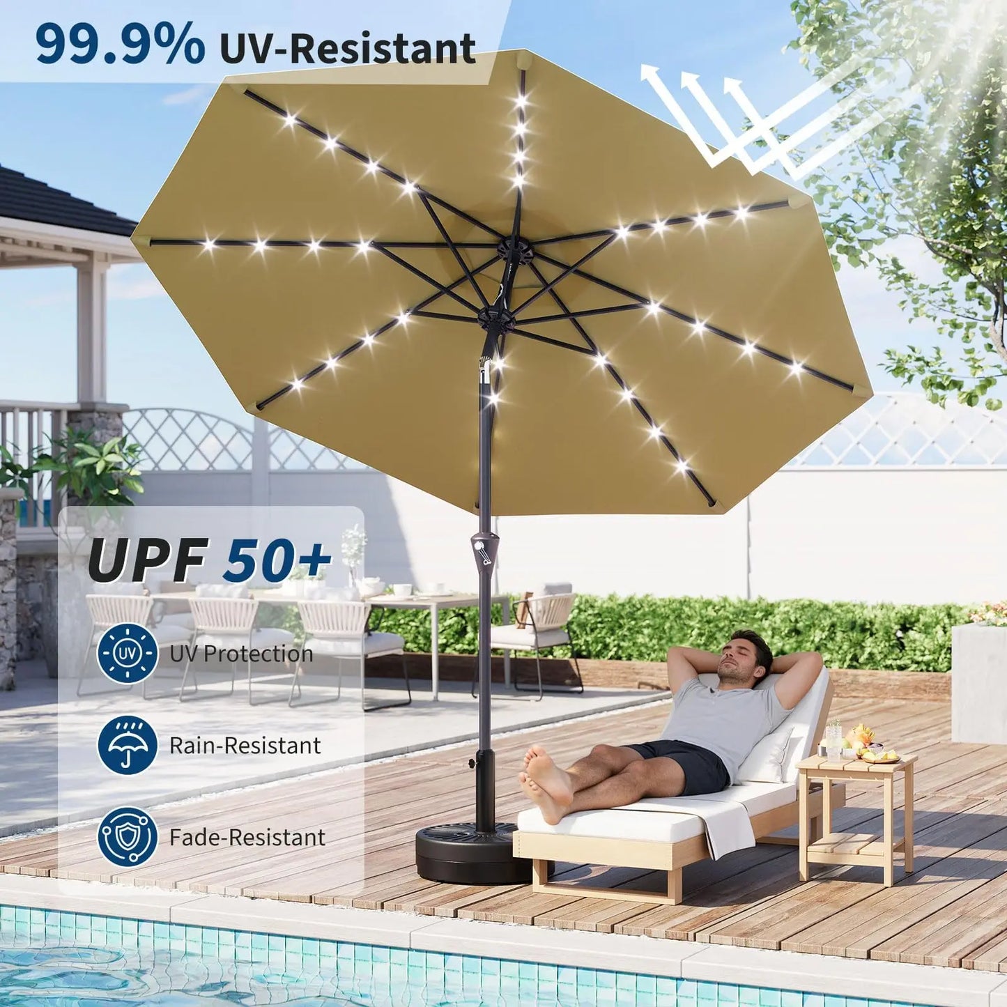 Studyset Solar Powered Patio Umbrella With 32 LEDs