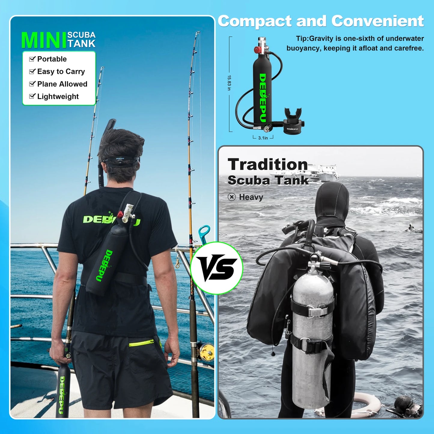 DEDEPU Portable Mini Diving Cylinder With Mask Snorkel Bag