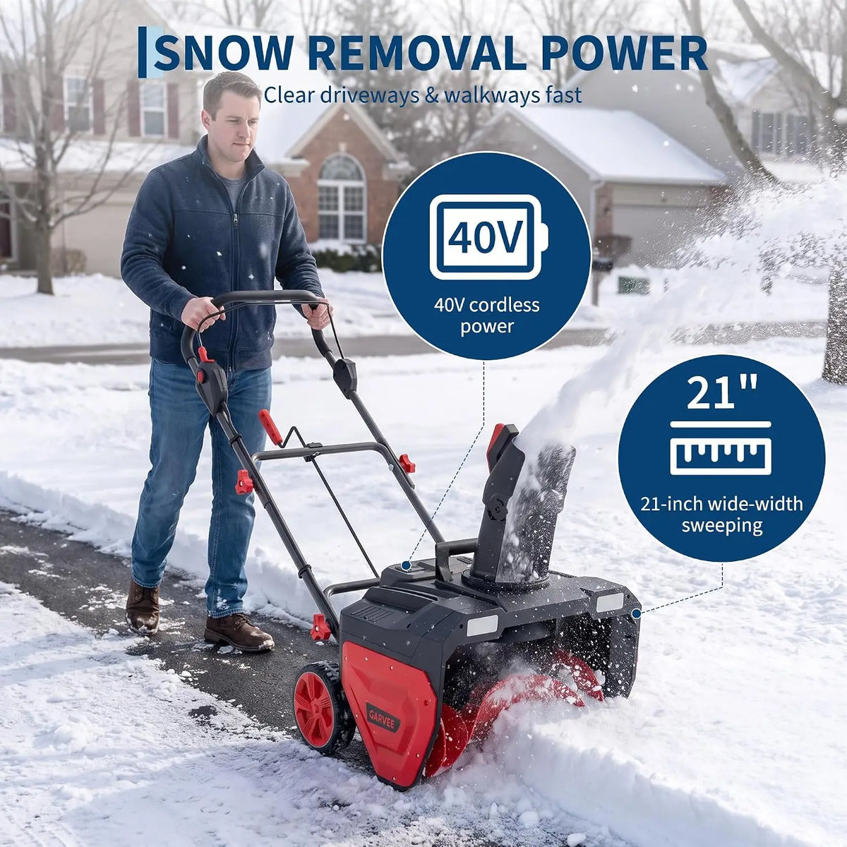 HiMISS Cordless Brushless Snow Blower With Dual LED Lights