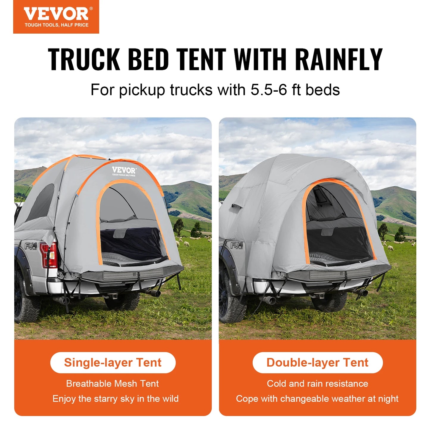 Double Layer Waterproof Pickup Truck Tent With Rainfly Bag