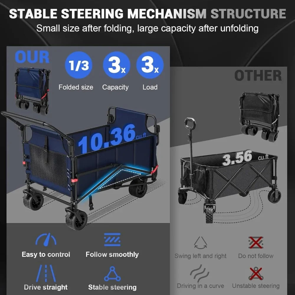 Heavy Duty Folding Wagon Cart 650lb Capacity All Terrain Wheels