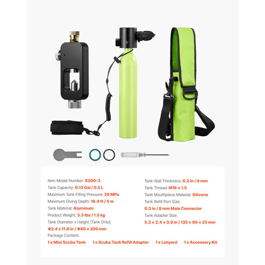 SucceBuy Mini Scuba Tank Portable Pony Bottle For Snorkeling