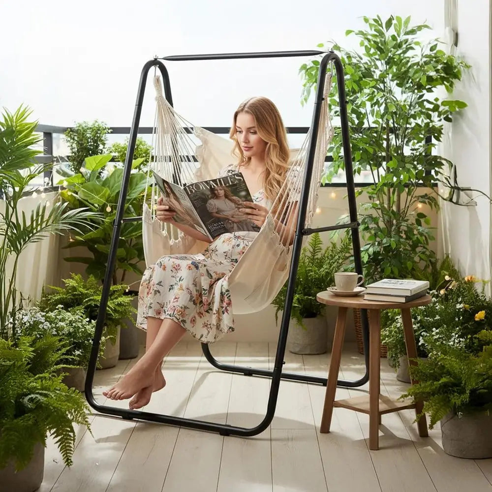 600lbs Heavy Duty Hammock Chair With Stand And Pillows