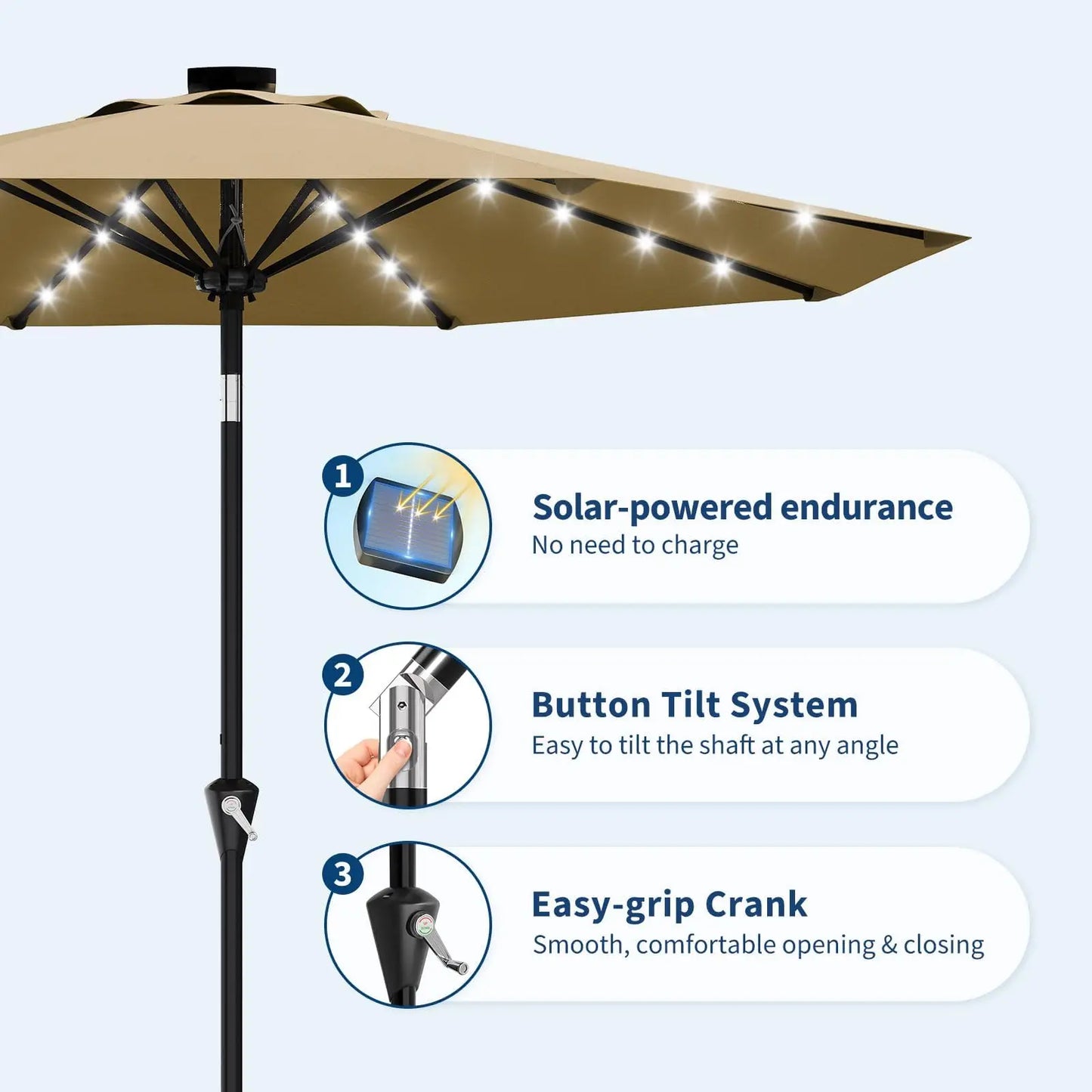 Studyset Solar Powered Patio Umbrella With 32 LEDs
