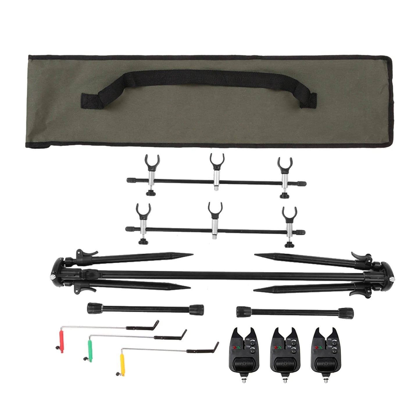 Adjustable Retractable Rod Pod Stand With Bite Alarms Swingers Indicator