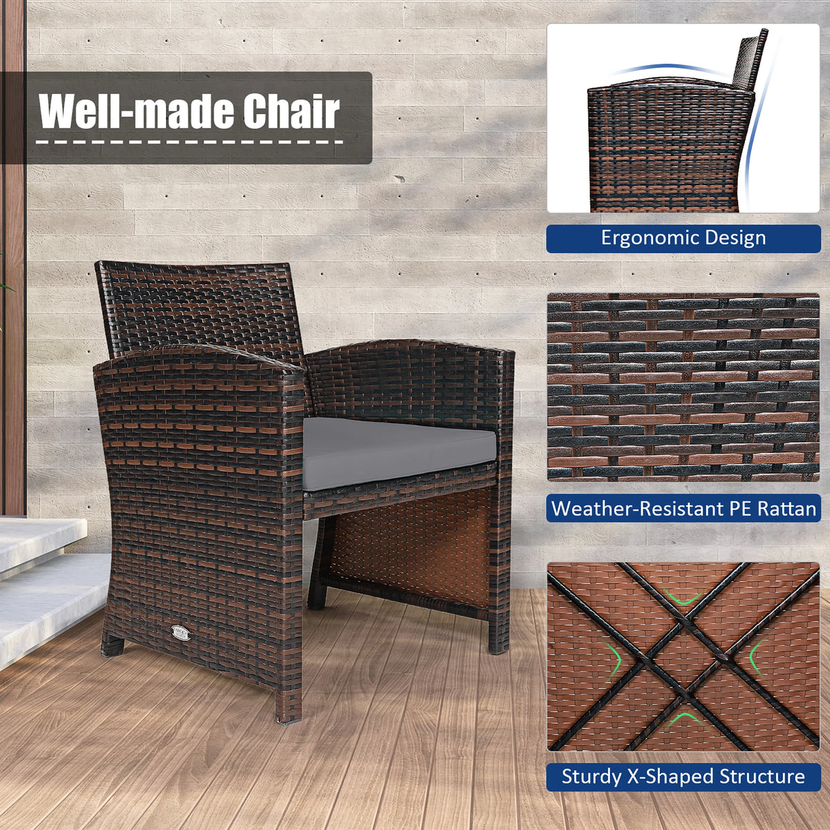 HOMASIS Patio Rattan Wicker Sofa Set With Coffee Table