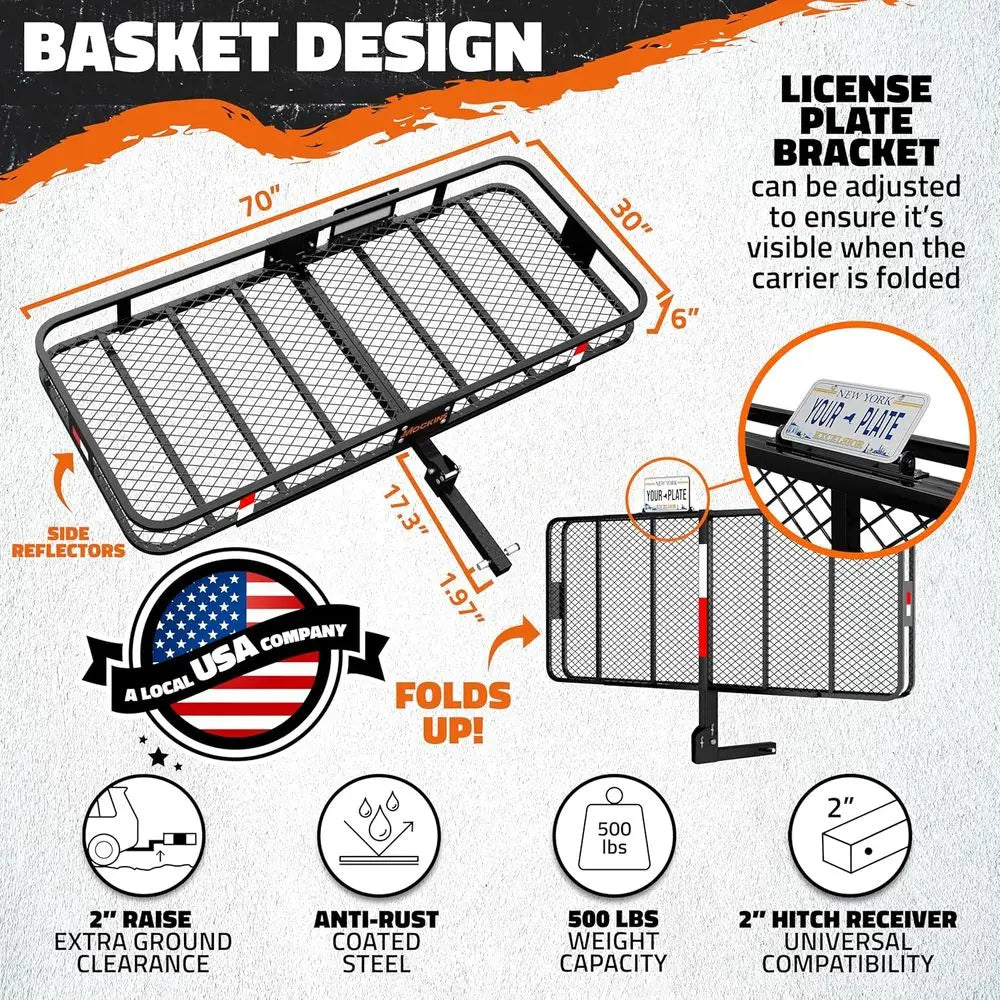 Folding Trailer Hitch Cargo Carrier 2 Inch Receiver 500 Lb