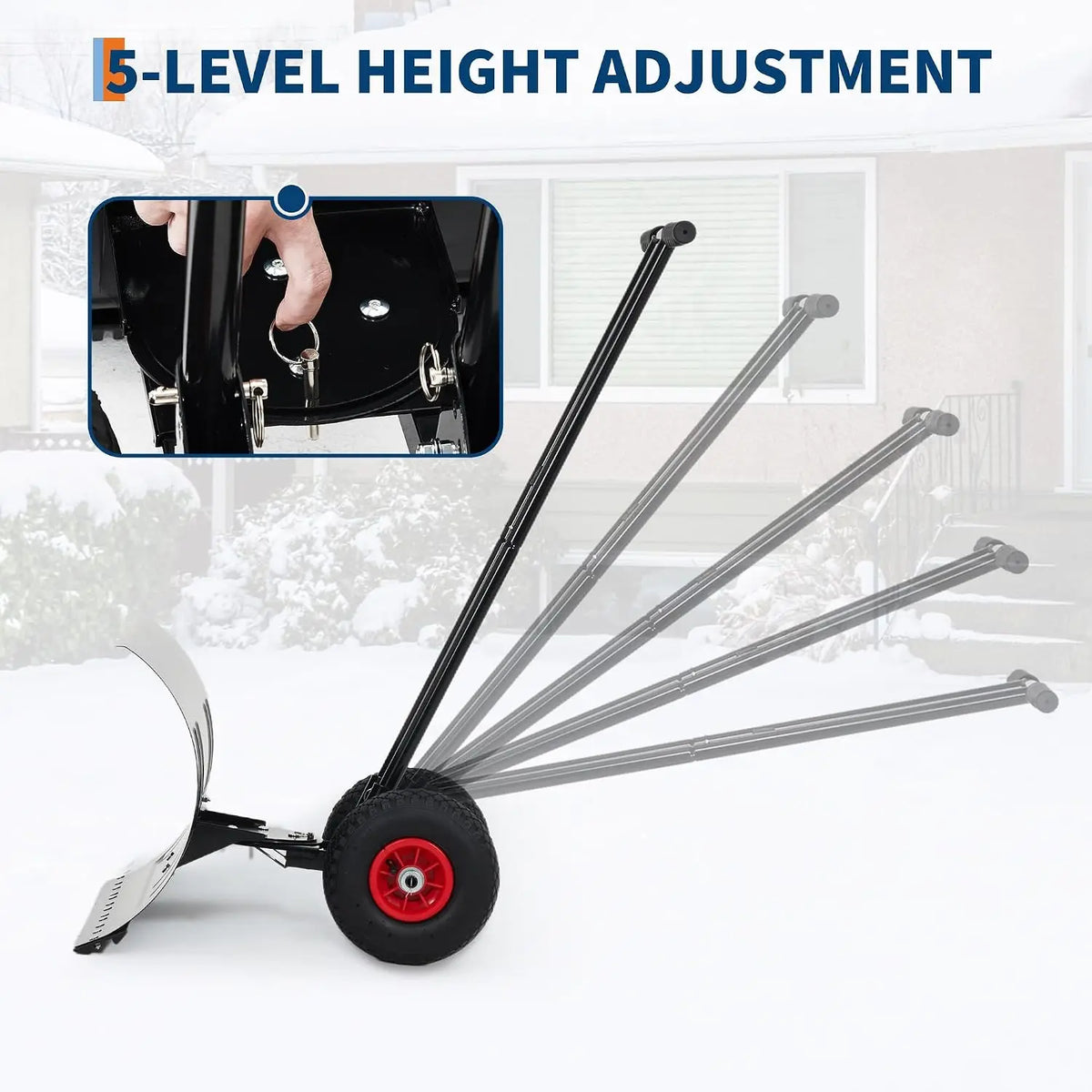 HiMISS Heavy Duty Wheeled Snow Pusher With Adjustable Handle