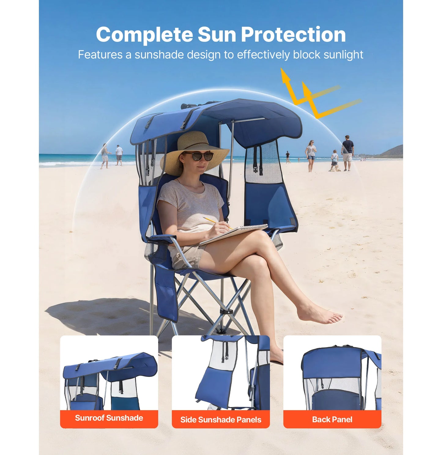 SucceBuy 330lb Camping Chair With Canopy And Cup Holders