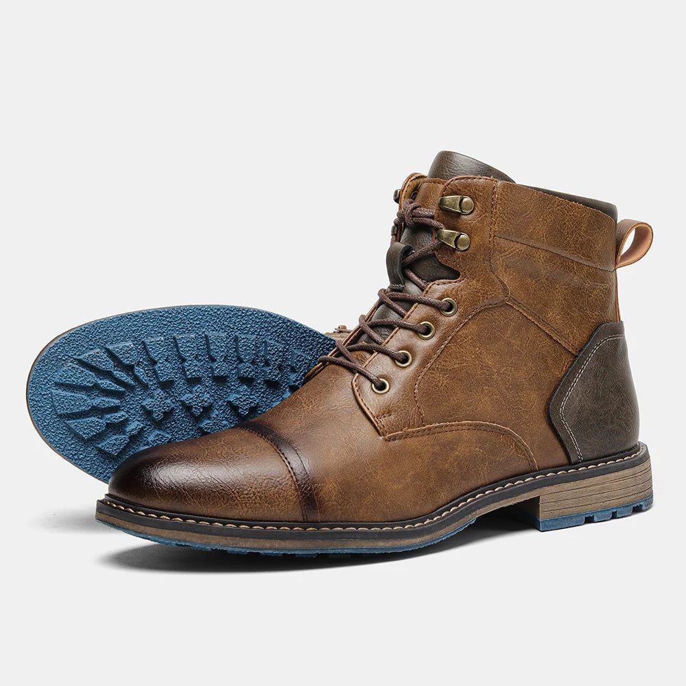 Hecrafted Retro Mens Ankle Boots Leather Comfort Spring Fashion