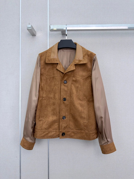 Women's Leather Long Sleeve Lapel Button Jacket Autumn Winter