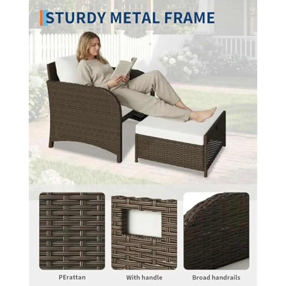 Modern Patio Seating Set With Wicker Frames And Glass Table