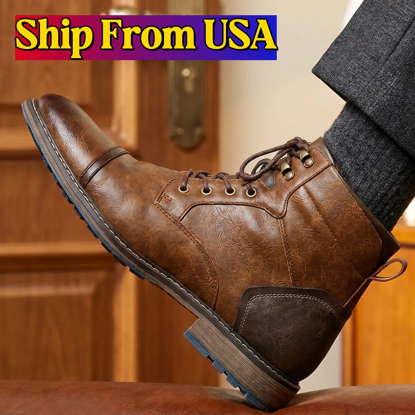 Hecrafted Retro Mens Ankle Boots Leather Comfort Spring Fashion