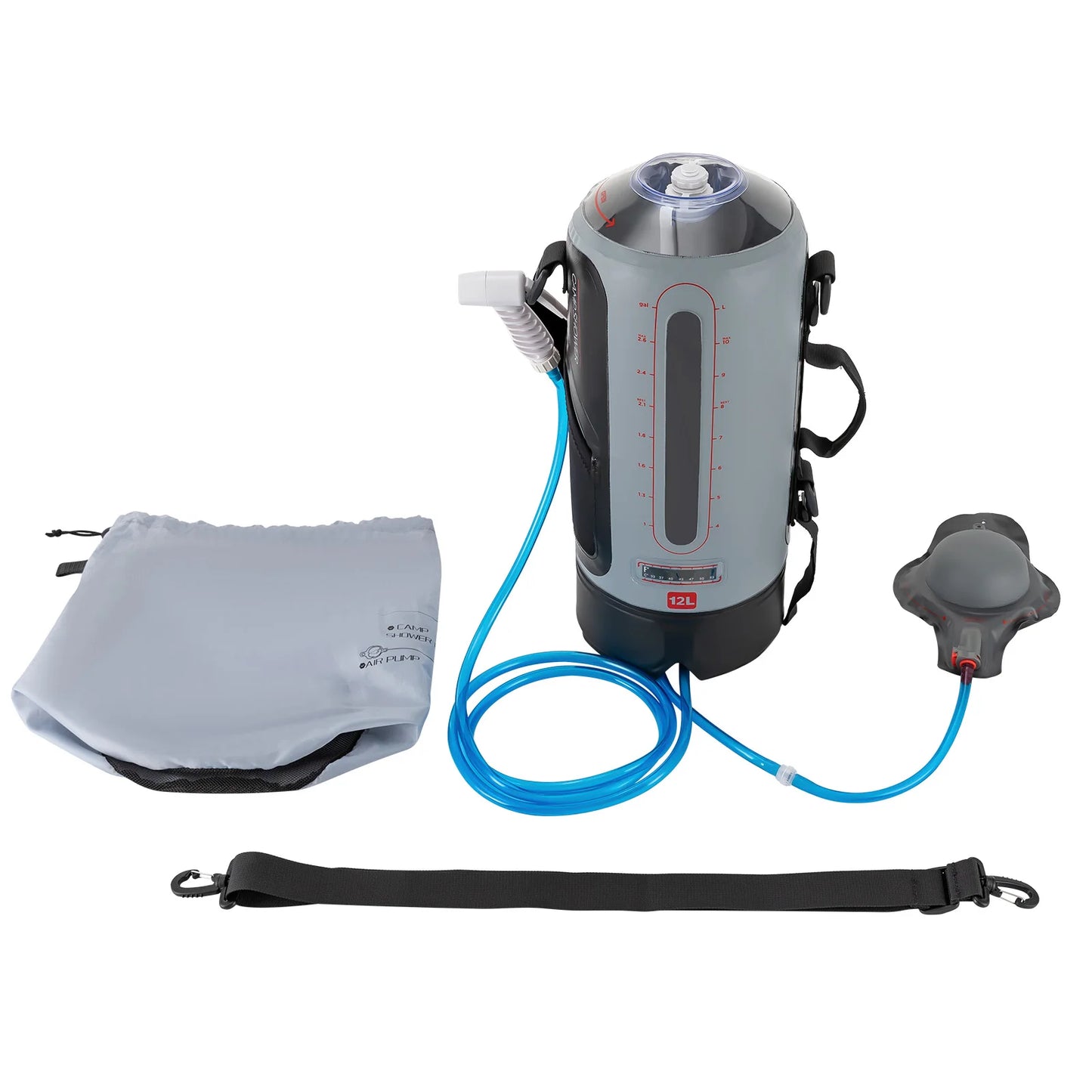 Solar Camping Shower With Pump And Removable Hose For Outdoors